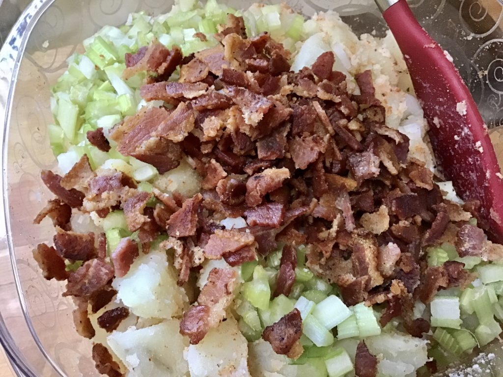 Potato salad with egg and bacon